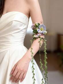 1pc Romantic Flower Arm Wrap Bracelet Floral Vine Arm Garland Wedding Bridal Photo Shoot Body Flower Accessories - Multicolor - View 13