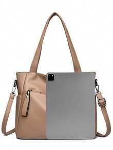 Authentic Brand Soft PU Leather Handbag Women's Luxury Designer Shoulder Crossbody Tote Bag - Khaki - View 6