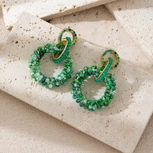 1 Pasang Anting Gantung Manik-Manik Vintage Bohemian Multi-Cincin, Desain Melingkar Berlapis Buatan Tangan dengan Aksen Kristal Buatan, Cocok untuk Festival, Pesta, dan Pemakaian Sehari-hari, Dirancang untuk Membuat Anda Menjadi Pusat Perhatian di Setiap Kesempatan, Buatan Tangan, Bentuk dan Warna Mungkin Berbeda, Pola dan Posisi Warna Acak - Hijau - View 7