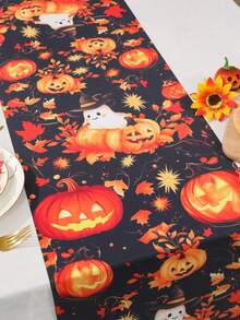 1pc Happy Halloween Tablecloth, Pumpkin Ghost Leaf Pattern Tablecloth, Party Tablecloth, Halloween Party Supplies, Scary Halloween Table Runner, Haunted House Decoration, Trick Or Treat Decoration, Halloween Gift, Party Gift, Halloween Home Decor, Room Decoration, Kitchen Tablecloth, Christmas Decoration, 2027 New Year Party Decoration, New Year Gift, Winter Decoration - Pumpkin Ghost Leaves - View 11
