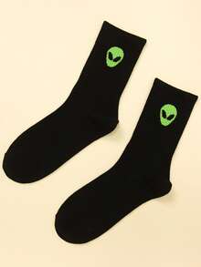 Damen Alien Muster Bootssocken, Wadenhöhe Socken für alle Jahreszeiten, Frühling und Herbst, Sport und Lässig, atmungsaktiv, INS Stil - Schwarz - Übersicht 4
