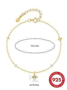1 pieza Pulsera de plata de ley S925 con estrella de cuatro puntas y strass, diseño personalizado de moda, estilo clásico europeo y americano de lujo ligero, exquisita, elegante, de alta gama, diseño único, versátil para uso diario, fiesta, casual, accesorio de moda de nicho, regalo - Estrella de cuatro puntas - Ver 11