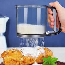 Handheld Powder Sieve Household Cup-Type Flour Sifter Semi-Automatic Handheld Flour Filter Sieve Single Layer Flour Sifter 1pc - Grey - View 4