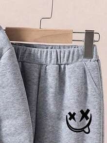 Boys Cartoon Pattern Hoodie And Sweatpants Warm Set - Grey - View 5