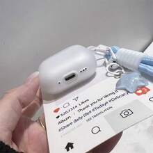 極簡白色粉藍藍牙無線保護殼，相容 Airpodspro3 2代，相容 iPhone 耳機保護殼 1/3/4/5 無線保護殼 2代、3代與 4代 - 無色 - 查看 5
