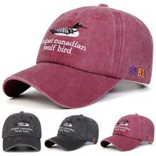 1pc Women's STUPID CANADIAN WOLF BIRD Letter Embroidered Washed Baseball Cap, Street Fashion Hat, Outdoor Sun Protection Casual Cap, Spring/Autumn Travel Beach Vacation - Multicolor - View 1
