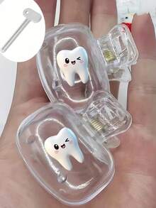 Smiling Face Toothprint Pattern Portable Toothbrush Holder Set, Suitable For Home And Travel, Toothbrush Protective Cover, Ideal For School, Home And Travel Use, Great Gift For Family And Friends - Multicolor - View 14