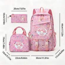 Miniso Kit de mochila 3 em 1 My Melody com laço, moldura de renda e escamas de sereia rosa, para campismo, viagem de carro, passeio na cidade, férias e uso diário - Rosa - Ver 5