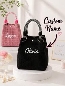 Personalized Name Tote Bag, Custom Printed Women's Handle Bag, Fashionable Shoulder Bag, Travel Shopping Beach Bag Gift - Multicolor - View 3