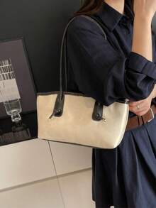 Dedoo 1pc New Coffee Color Bowling Bag, Autumn/Winter Vintage Style, Suitable For Commuting/Student Use (Pendant Not Included) - Beige - View 6