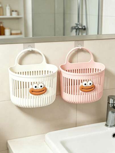 2pcs No-Drill Children's Bathroom Wall-Mounted Storage Baskets, Multi-Functional Wall-Mounted Shower Caddy, Waterproof Hanging Bathroom Supplies Storage Basket, Suitable For Shower, Toilet, Bathtub