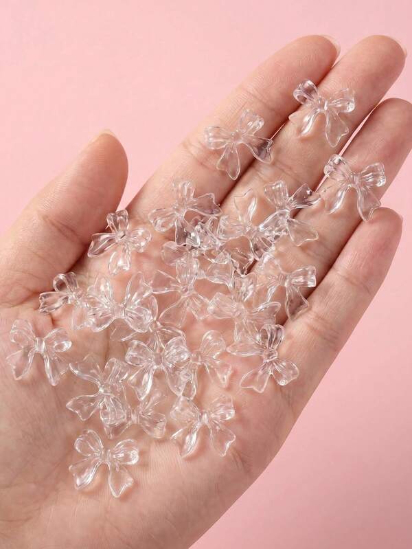 30pcs Transparent Ribbon Bow Nail Art Decorations, Kawaii Clear Design, Odorless Resin Bow Nail Rhinestones, Suitable For DIY Ladies Nail Art Supplies, Salon Decor, Nail Gems, Seasonal Styles, Korean/Japanese Style Nails Nail Charms