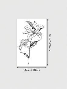 1片黑色細線垂直雙百合花莖紋身貼，極簡柔和復古線條藝術風，側腰肋骨身體裝飾，女款日常休閒百搭，防汗逼真假紋身，Ins熱門臨時紋身貼紙 - 黑色 - 查看 5