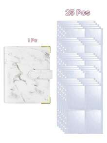 1Set (1Pc Marble Shell+25Pcs Four Grid Inner Pages) Photo Card Binder 6 Ring A5 Notebook Photocard Loose Leaf Photo Album Storage Book Card Collection Album Used For Organizing Transaction Cards,Mini Photo Storage Album,Perfect Gift For Friends - Multicolor - View 17