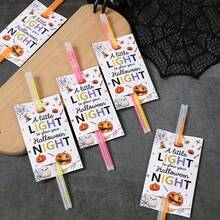 48 piezas Tarjetas de decoración con palos luminosos de Halloween, patrón de fantasma blanco y calabaza, decoración del hogar de Halloween, decoración de fiesta de Halloween, recuerdos de fiesta, suministros para fiesta de Halloween - A - Ver 13