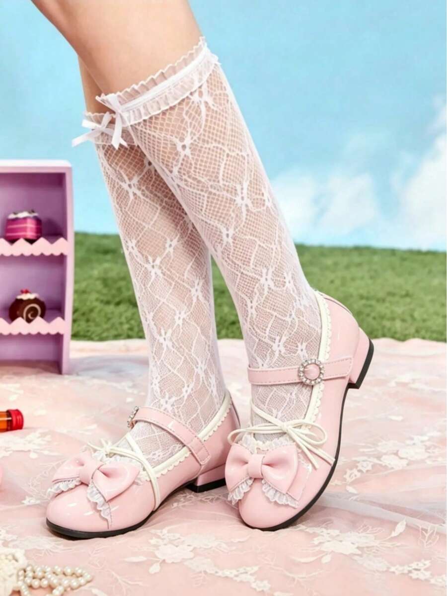 Girls Pink Thick Sole Mary Jane Shoes Style Soft Bottom Non-Slip Princess Shoes - Pink - View 1