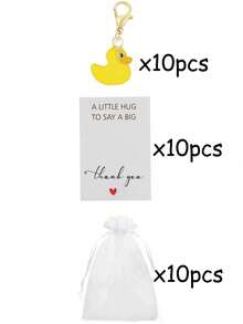 30/15/3pcs Cute Little Yellow Duck Keychain Set, Includes Little Duck Keychains, Thank You Cards, White Bags, Gift For Colleagues And Friends, Key Ring Pendant, Exquisite Birthday Gift, Essential Holiday Decoration, Suitable For Theme Parties, Birthday Parties, Party Decoration, Perfect Gift Choice - Multicolor - View 12