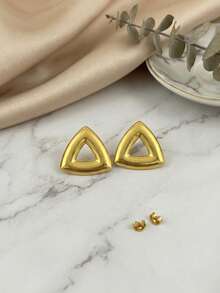 Pendientes de botón triangulares huecos y gruesos para mujer, de acero inoxidable hipoalergénico pulido, geométricos exagerados, joyería minimalista vintage - Multicolor - Ver 5