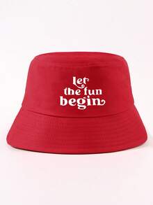 1件女款簡約休閒風印字字母「Let The Fun Begin」漁夫帽，戶外防曬，日常百搭 - Let the fun begin漁夫帽 - 查看 29