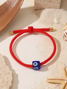 1 pièce Bracelet en corde tressée réglable avec cube œil maléfique pour femmes, bracelets de protection porte-bonheur colorés, bijoux bohèmes d'été de plage, cadeau de fête - Multicolore - Voir 11