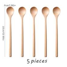 4pcs 13inch/33cm Long Handle Wooden Cooking Spoons, Mixing Spoons - Apricot - View 10