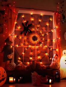 1pc Halloween Two-Color LED Spider Web String Lights With Black Fake Spider, Waterproof Spooky Decor For Indoor Bedroom Window Outdoor Yard Garden Party, Holiday Atmosphere Gift - Multicolor - View 5