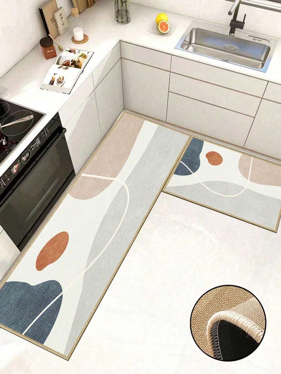 1pc Nordic Abstract Morandi-Style Kitchen Mat 3.5mm Soft Rubber Water-Absorbing Mat, Suitable For Kitchens, Bathrooms, Living Rooms, Outdoor Door Mats, Kitchen Rugs, Home Decor, And Toilet Mats. - Multicolor - View 1