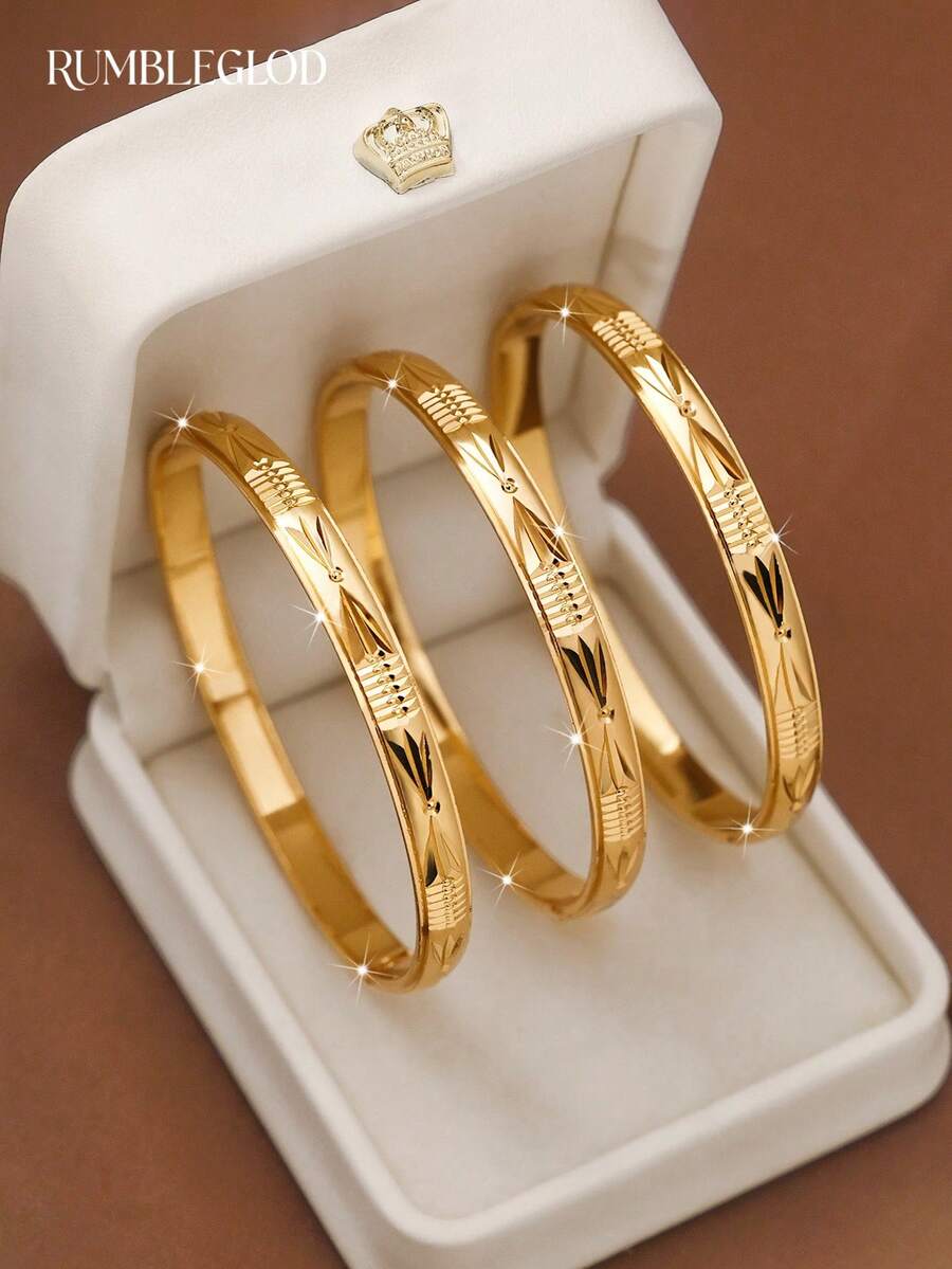 1/3/6pcs 24k Gold Plated Handcrafted Arrow Bangle Bracelet (6mm Width), Suitable For Women's Daily Wear Or Gift, Excluding Box - Yellow Gold - View 1