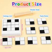 Kinder Holzpuzzle Spielzeug Muster-Matching Spiel, Schwarz-Weiß Mosaik Bauklötze Brettspiel mit Referenzkarte, Logik-Denken Training Tischspielzeug, 3+ Jahre alt Eltern-Kind Interaktives Spielzeug, geeignet für Jungen und Mädchen Reise Spielzeug Geschenk - Verschiedenfarbig - Übersicht 11