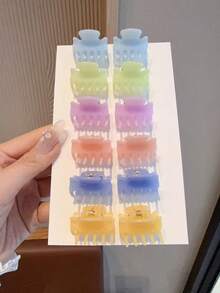 12Pcs Mini Multi-Color Hair Claws, Simple Small Jaw Clips For Women Half Up Hair - Multicolor - View 8