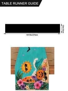 1件裝 Sun Surf & Scares 海灘萬聖節桌旗，沿海熱帶風亞麻長方形桌布，印有南瓜、棕櫚葉、貝殼、蝙蝠圖案，適用廚房裝飾、居家裝飾、房間裝飾、婚禮裝飾、節日派對、夏季、秋季 - 彩色 - 查看 12