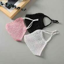 1pc Women's Embroidered Mesh Decorative Face Mask, Breathable Lace Washable Face Mask, Shaping Face Mask, Breathable, Washable, Lightweight, Provides Sun Protection, Suitable For Various Outfits - Multicolor - View 3