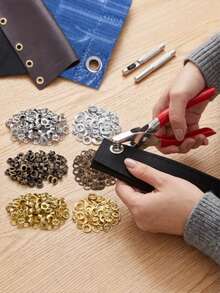 1套打孔鉗工具組，適用DIY手工與皮革工匠，金屬雞眼扣套件，4.5/6/12mm黃銅銀色雞眼扣附墊圈，手壓式打孔鉗孔洞沖孔工具，實用手工小工具，熱銷DIY皮革皮帶鞋子帆布布料手工藝項目用品 - 釦子 - 查看 1