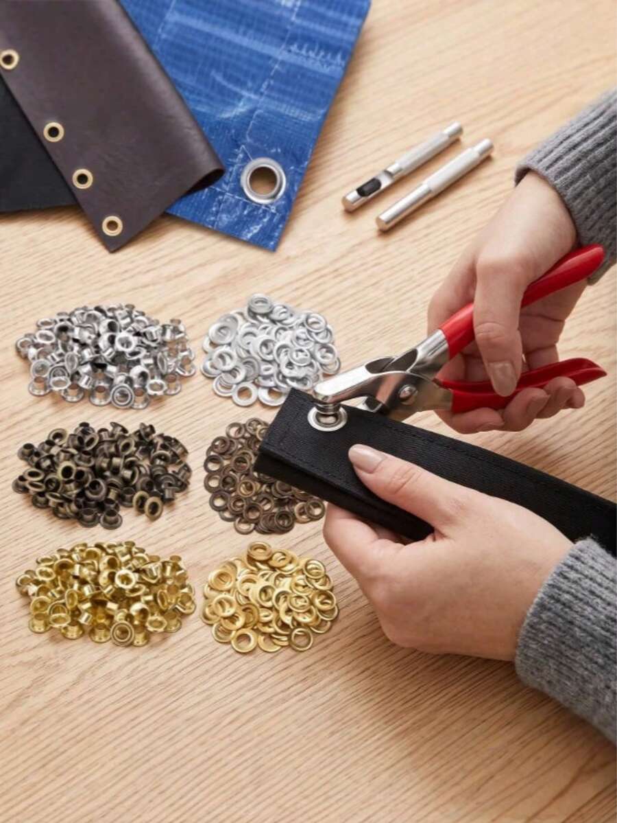 1套打孔鉗工具組，適用DIY手工與皮革工匠，金屬雞眼扣套件，4.5/6/12mm黃銅銀色雞眼扣附墊圈，手壓式打孔鉗孔洞沖孔工具，實用手工小工具，熱銷DIY皮革皮帶鞋子帆布布料手工藝項目用品 - 釦子 - 查看 1