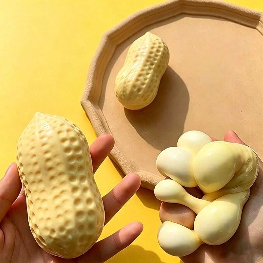 Creative Peanut Shaped Squishy Soft Rubber Toy, Soft And Malleable Stress Relief Toy, Desktop Decoration Pressure Release Toy, Suitable For Adult Women - Multicolor - View 1