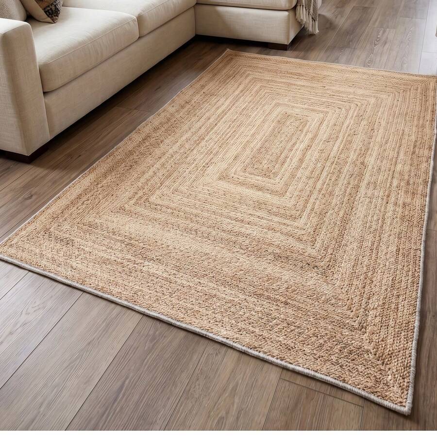 Tapis lavable à motif géométrique moderne - Tapis monochrome abstrait effet vieilli pour salon, chambre et décoration intérieure - 80x200 cm, 80x300 cm, 100x200 cm, 120x180 cm - Beige - Voir 1