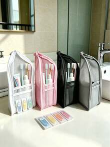 Compact Thickened Mesh Makeup Pouch, Octagonal Large‑Capacity Toiletry Organizer, Minimalist Portable Lipstick Storage Bag, Small Personal Item Pouch, Great For Daily Use, Travel, Business Trip & Back To School - Multicolor - View 1