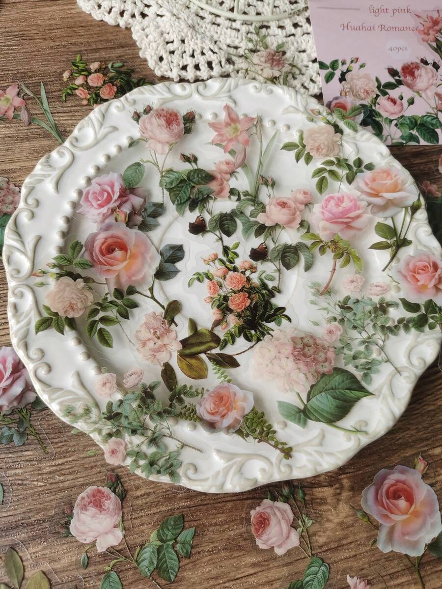 1 Pack 40pcs PET Pink Rose Floral Decorative Stickers For Planner And Journal - DT1317 - View 1