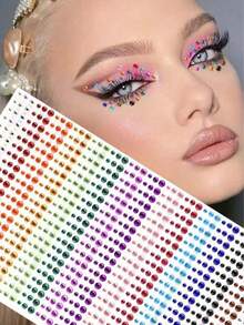 900pcs/Sheet Colorful Eyes Diamond Decoration Stickers Holiday Party Masquerade Short Video DIY Accessories Concert Bar Shiny Face Costume Stickers,Concert Look,Face Gems - Multicolor - View 2