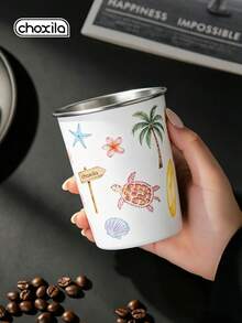 choxila 1pc Beach Style Coffee Mug, Coconut Tree/Turtle/Shell Pattern, Summer Vibe, 350ml, Mug, Tea Cup, Suitable For Afternoon Tea, Family Gathering, Camping, Holiday Gift - Multicolor - View 5
