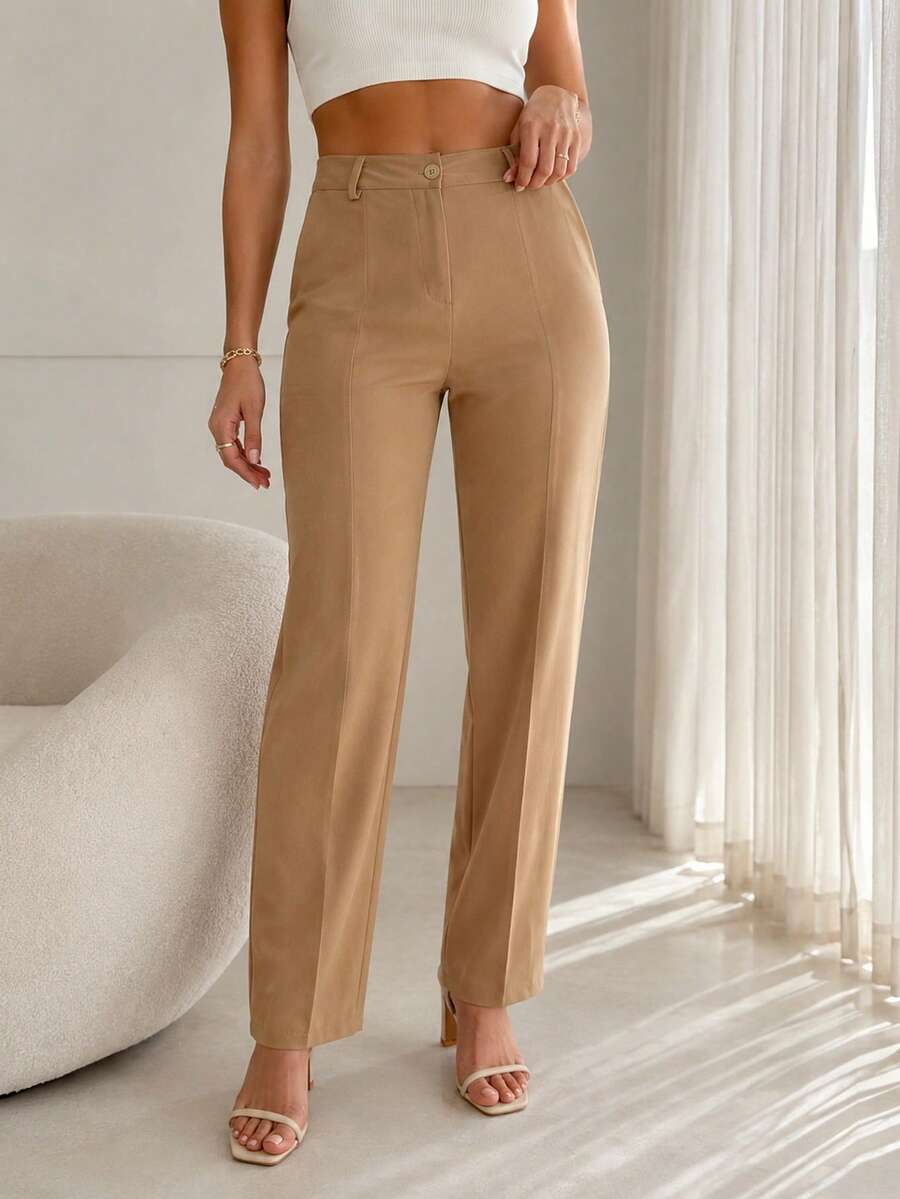 ARMONIAS Armonías Teen Pantalón Mujer Fluido de Tiro Alto con Pinzas, Cierre de Botón y Cremallera, Trabillas y Diseño Fácil de Combinar - Camel - Ver 1