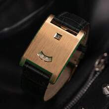 CILOA 1PC Niche Design Artistic Square Watch, Vintage Gold-Brown/Black-Silver Strap Wristwatch, Luxury Personalized Quartz Watch - Black - View 1
