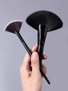 2pcs Black Wooden Handle Portable Makeup Brush Set, Beginner Facial Highlighter Powder Contour Beauty Tool Set - Black - View 6