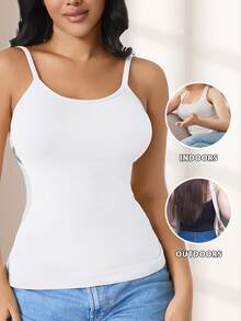 CELILIN White Adjustable Strap Seamless Camisole, Breathable Skin-Friendly Tummy Control Slimming Innerwear - White - View 2