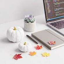 3pcs/Set Resin Pumpkin Decor - Modern Geometric Autumn Sculpture, Suitable For Home, Office And Thanksgiving Celebration - Three-layer Pumpkin - White - View 3
