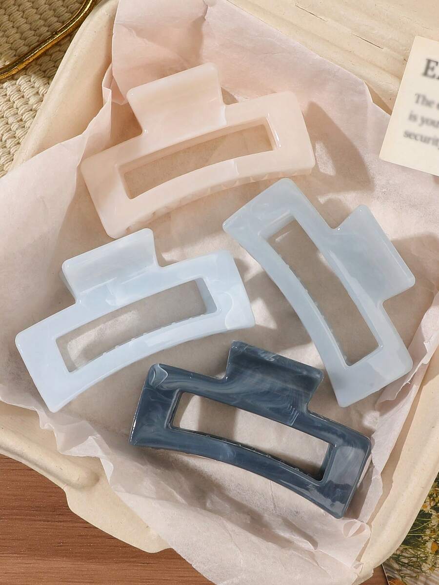4件組藍色大理石紋方型組合髮夾,適用馬尾、半紮髮、後腦盤髮,波希米亞海灘度假風,清新優雅百搭旅行髮飾 - 彩色 - 查看 1