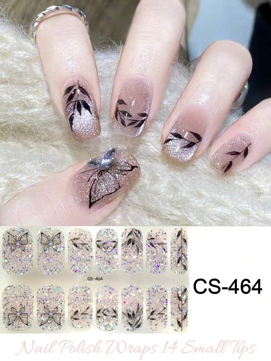 Coral Pink No-Bake Gel Nail Stickers, Waterproof Nail Film, Solid Color, Neon Green, Ombre Gradient Full Coverage - 黑與白 - 查看 1