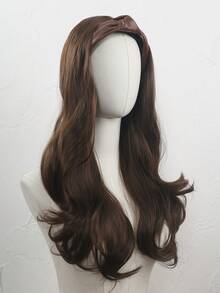 24 Inch Leather Twisted Headband Wig With Large Wavy Hair Extensions, Detachable Half-Head Cover For Women, Available In Multiple Colors Including Black/Brown/Brown/Gold/Brown With White Highlights, Suitable For Everyday Wear By Women. - Multicolor - View 5