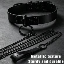 Dog Choker Pet Collar & Leash Set, Adjustable European & American Style Dark Personalized Exaggerated Leash Collar Neck Accessory Set, Leather Collar, Alloy Leash, Sturdy & Durable, Adjustable Collar Size - Black - View 9
