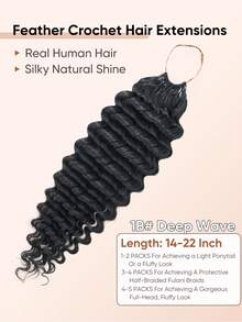 Jessie's Wig 深波浪捲 60g 50股 女性用人髮鉤編髮 14-22英吋 100% Remy 人髮 預分好隱形奇蹟結 羽毛鉤編人髮 波希米亞接髮 自然黑 1B# - S1B - 查看 2